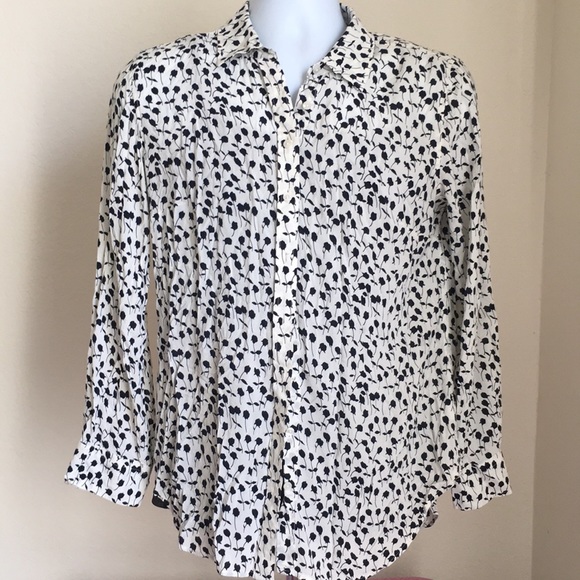 Talbots Size M Print Button 100% Rayon Top - Picture 5 of 6